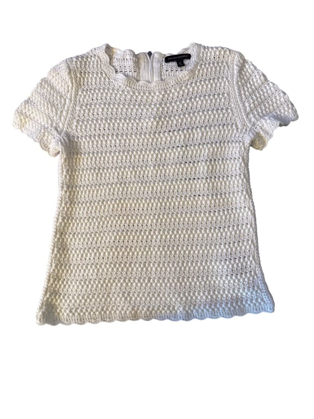 Banana Republic White Crochet Short Sleeve Top XS Womens